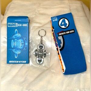 NWT Fantastic Four Fantasticar Keychain/Sock Set.